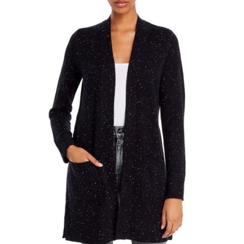 Theory Women's Donegal 100% Cashmere Open Front Belted Black Cardigan Sz Large